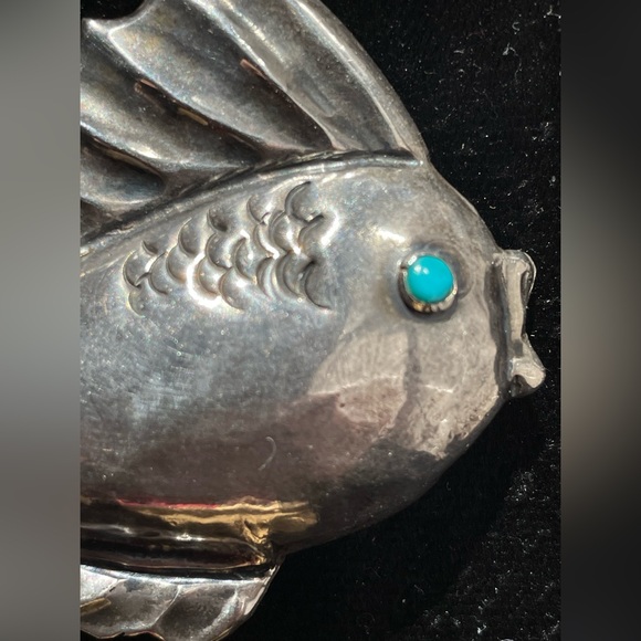 Antique Mexican signed turquoise silver sea creature brooch - Picture 4 of 7